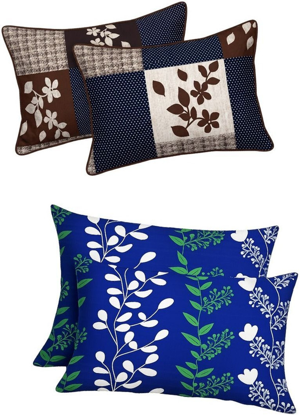 MGAtrend Cotton Pillows Cover(43 cm*69 cm, Pack of 4, Brown, Blue)