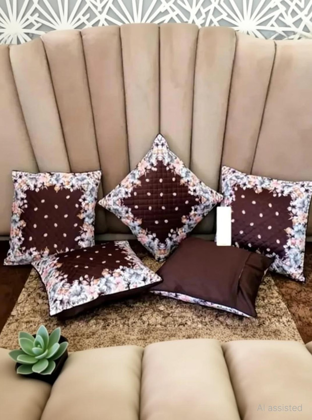 BANAVY Velvet Cushions Cover(40 cm*40 cm, Pack of 5, Brown, Grey)