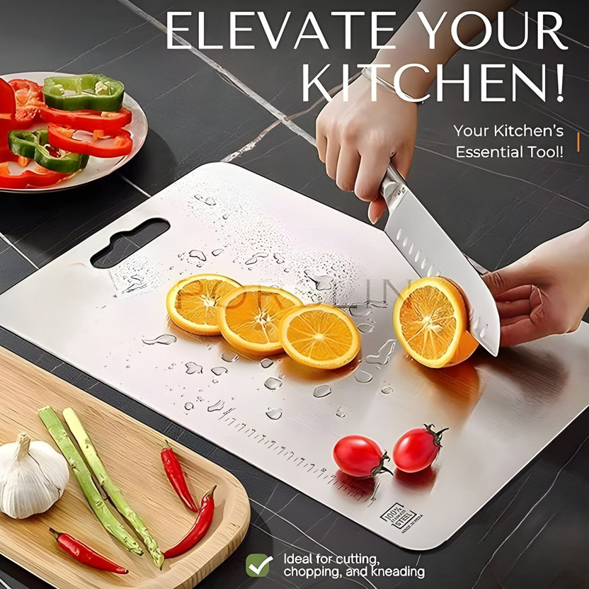 HOMSAF Chopping Board for Kitchen Dual-Side Multipurpose Food Prep knife-friendly metal Stainless Steel Cutting Board(Steel Pack of 1 Dishwasher Safe)