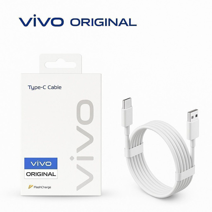 vivo Type C 6 A 1.2 m Copper USB Type C Cable | Turbo Cable | Original Quality | Fast Charging + Data(Compatible with V/Y/T/X/iQOO series and 10W/15W/18W/44W/66W/80W OR 120W FlashCharger, White, One Cable)