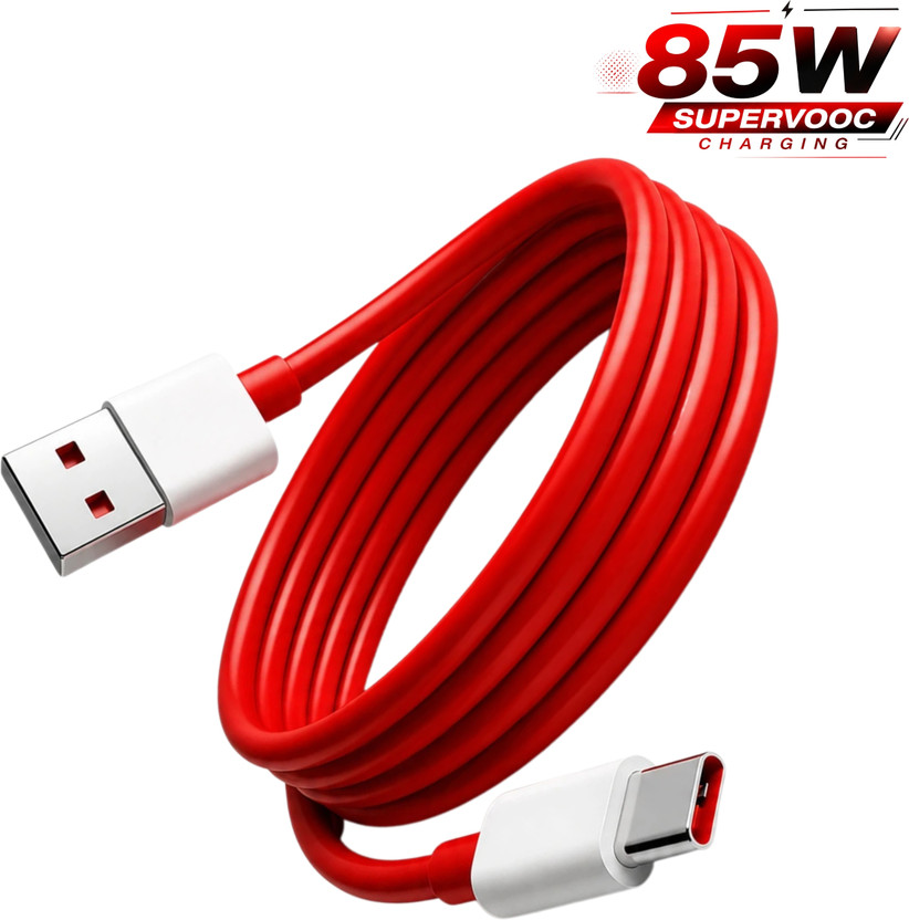 MegVolt USB Type C Cable 8 A 1 m PVC Premium USB Data Cable for VOOC SuperVOOC Fast Charging(Compatible with Oppo, Realme, Redmi, Oneplus, Samsung, Cmf, All Type C Devices, Red, White, One Cable, USB Type A To USB Type C)