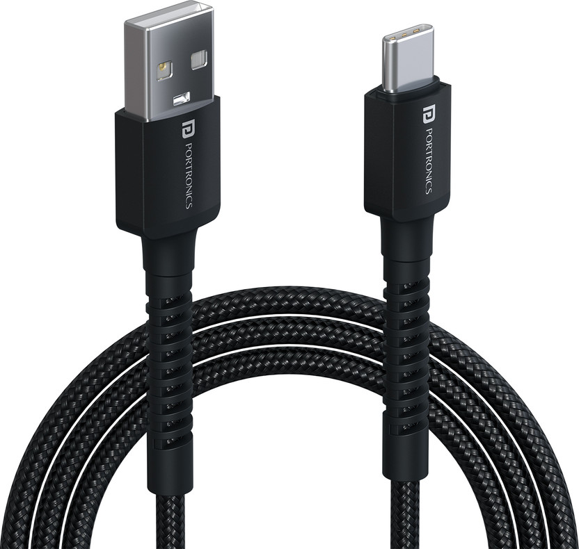Portronics USB Type C Cable 3 A 1 m NA Konenct X USB to CFast Charging(Compatible with Smartphones, Black, One Cable, USB Type A To USB Type C, 18 W)