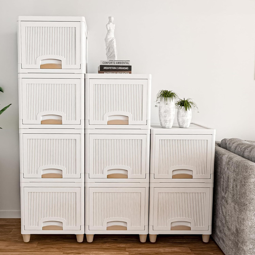 ALCY 4 Layer Plastic Wardrobe For Clothes : Versatile Plastic Cupboard Plastic Free Standing Chest of Drawers(Finish Color - WHITE, Door Type- Folding, DIY(Do-It-Yourself))