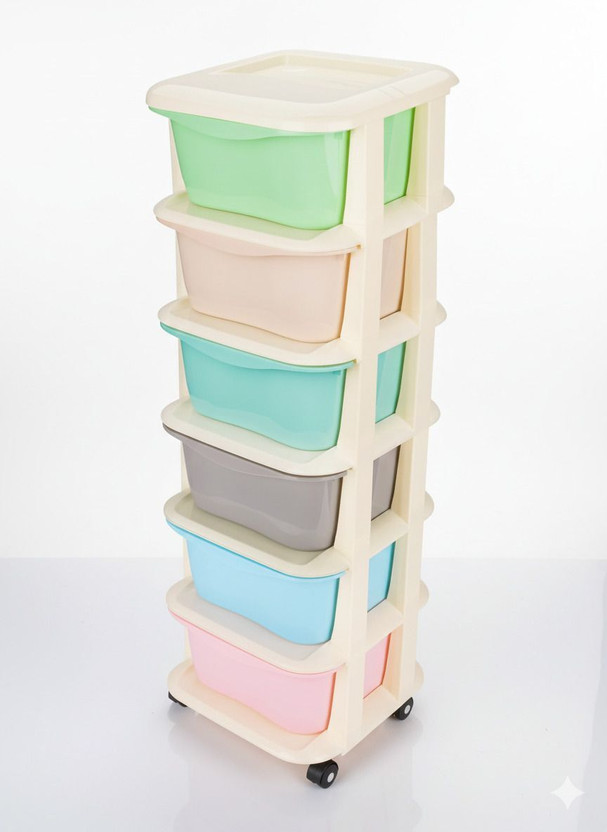 AK10ZONE 6 Compartments Plastic 6 Compartments Plastic Storage Drawer Box for Living Room and Bedroom(Multicolor)