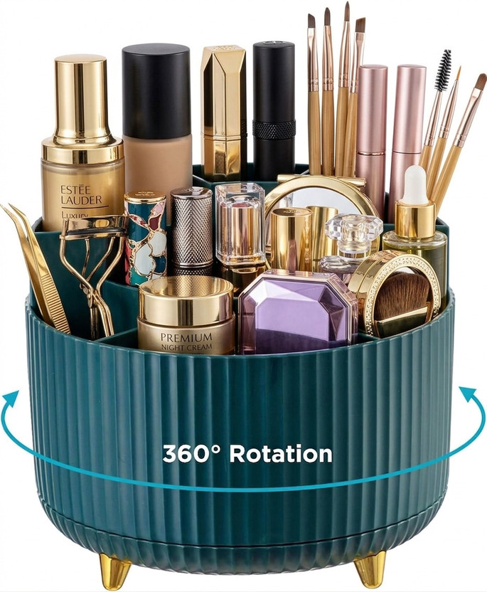 SCONERY 1 Compartments Plastic Countertop Storage for Dressing Table & Stationery items(Green)