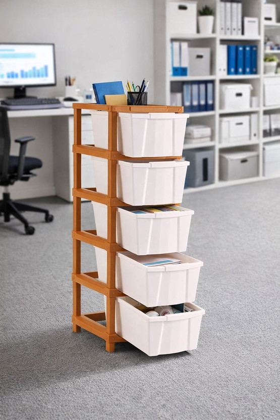 AK10ZONE 5 Compartments Plastic 5 Compartments Plastic Storage Drawer Box for Living Room and Bedroom(White)