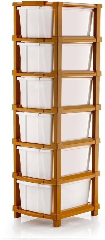 AK10ZONE 6 Compartments Plastic 6 Tier Multipurpose Modular Drawer Storage Rack(White, Brown)