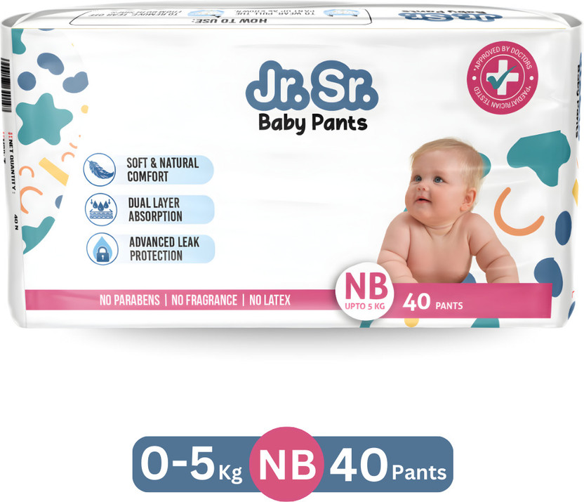 Jr. Sr. Baby Diaper Pants with Advanced Leak Protection Soft & Comfortable Pant Diapers - New Born(40 Pieces)