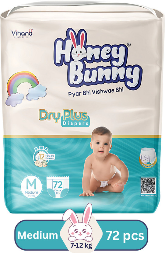 HONEY BUNNY Baby Diaper Pants Super Soft Dry Plus 12 Hour protection - M Pant Diapers - M(72 Pieces)