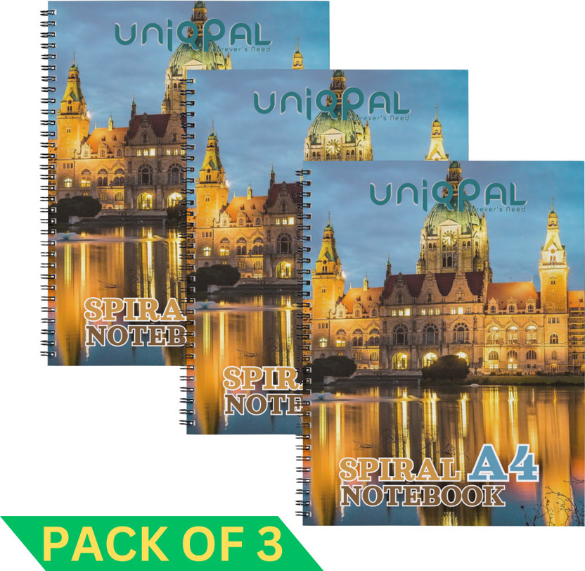UNIQPAL Set of 3 A4 Notebook UNRULED 200 Pages(Multicolor, Pack of 3)