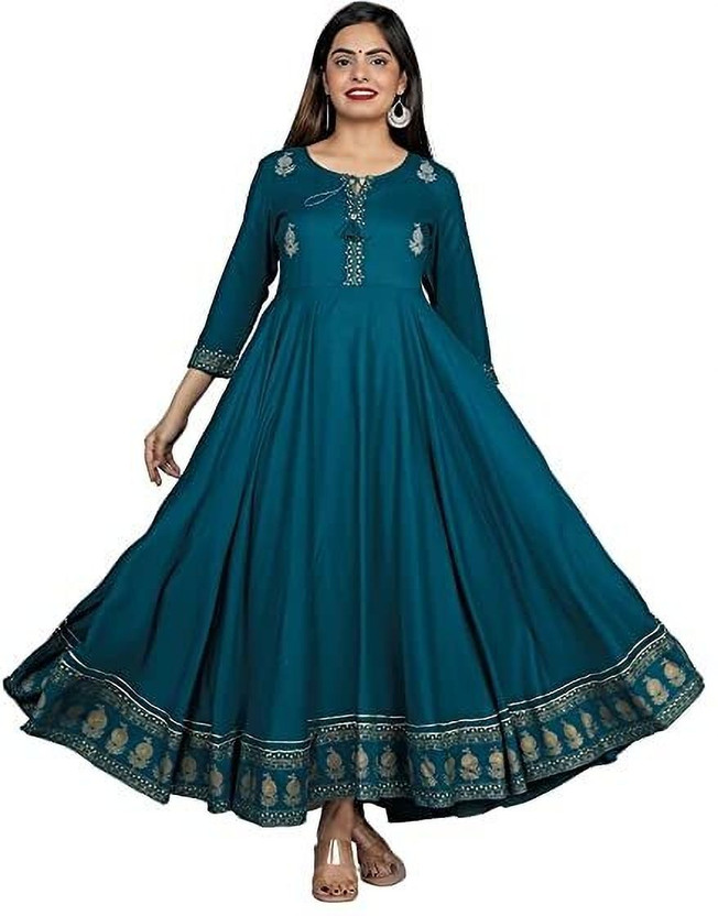 ALHD Women Embroidered Anarkali Kurta(Light Blue)