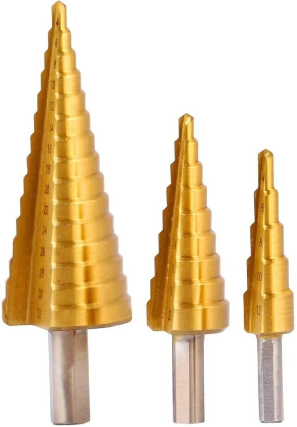 SHUANG YOU Hss Steel Titanium Step Drill Bits Step Cone Cutting Tool Core Drill Bit Steel Hss Steel Titanium Step Drill Bits Step Cone Cutting Tool Core Drill Bit Steel Auger Drill Bits Set(Pack of 3)