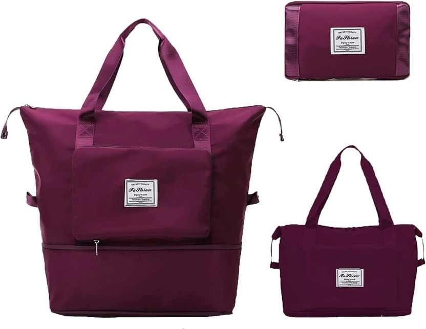 Ankit International (Expandable) Maroon Large Capacity Duffle Bag, Expandable Folding Travel Bag for Women Duffel Without Wheels