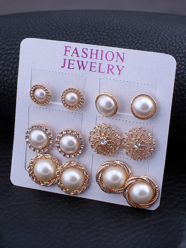 Vembley Vembley Stylish Golden Pearl Stud Earrings 6 Pair Combo For Women and Girls Crystal, Pearl Alloy Stud Earring - Flipkart Deal