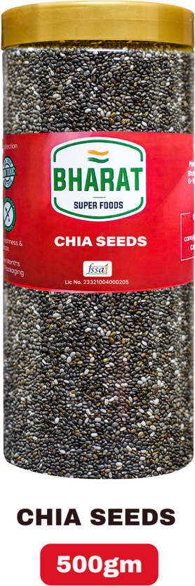 Bharat Super Foods Premium Raw Chia Seeds 500gm | Healthy Food for Weight Loss (100% Natural Chia Seeds 500gm Jar Pack) Chia Seeds(500 g)