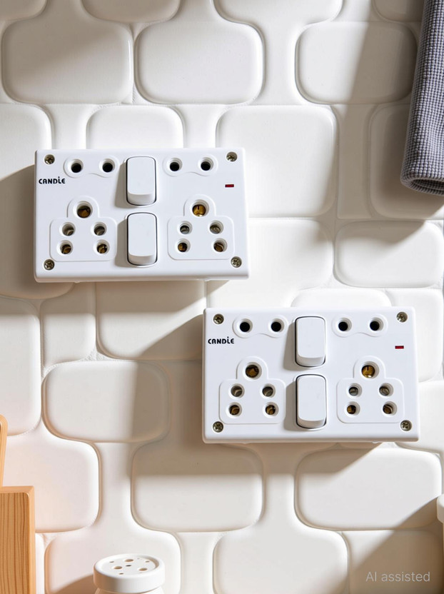 CANDLE 2 Switch+2 Three Pin Socket+2 Two Pin Socket With Indicator Combined Box 6 A One Way Electrical Switch(Pack of 2 Number of Switches - 2)