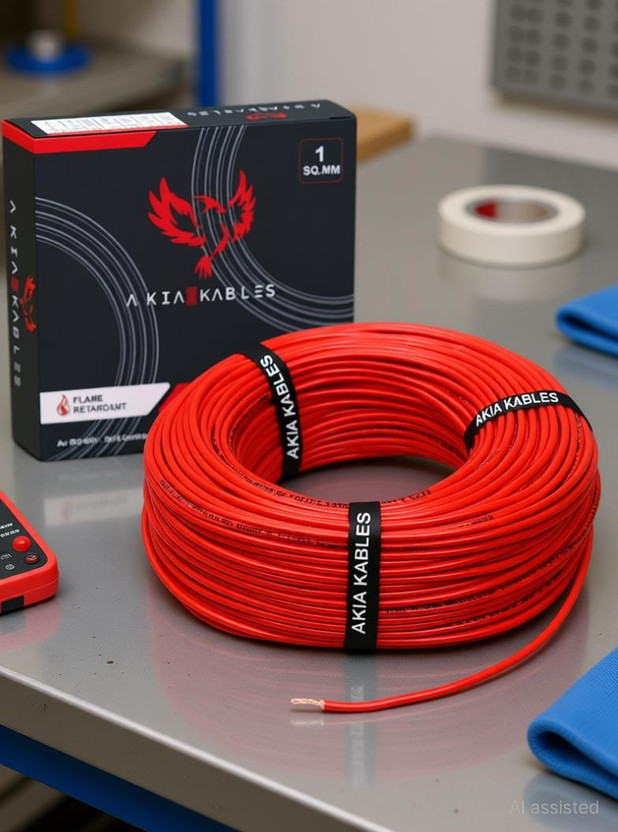AKIA KABLES 1 sq/mm PVC Insulated CCA Copper Wire, Single Core Industrial Wiring Cable 1 sq/mm Red 90 m Wire(Red)