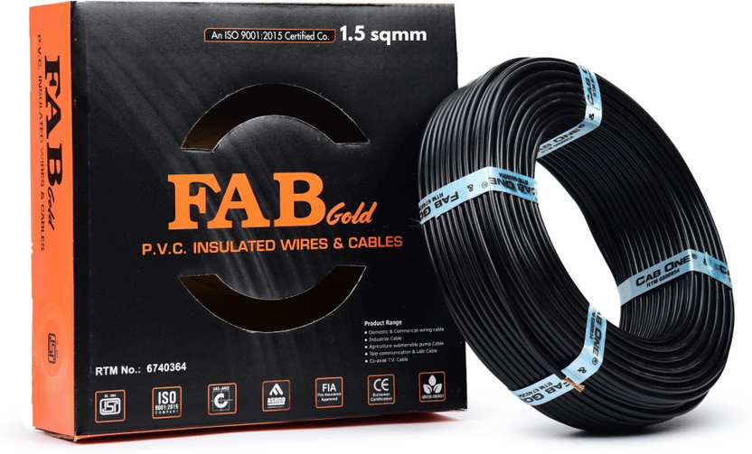 FAB GOLD CCA COPPER 1.5 sqmm |90 M |Multi Strand |Electrical Wire Cable |Premium quality 1.5 sq/mm Black 300 ft. Wire(Black)