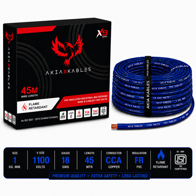 AKIA KABLES 1 SQ MM |45M | PVC Insulated C Wire, Single Core Industrial Wiring Cable 1 sq/mm Blue 45 m Wire(BLUE)