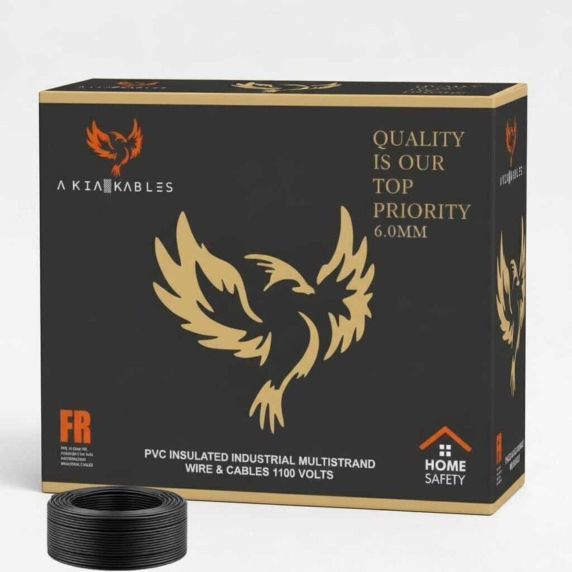AKIA KABLES 6 sq/mm PVC Insulated CCA Copper Wire, Single Core Industrial Wiring Cable 6 sq/mm Black 90 m Wire(Black)