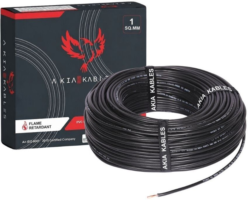 AKIA KABLES 1 SQ MM PVC Insulated CLADAL Copper Wire, Single Core Industrial Wiring Cable 1 sq/mm Black 45 m Wire(BLACK)