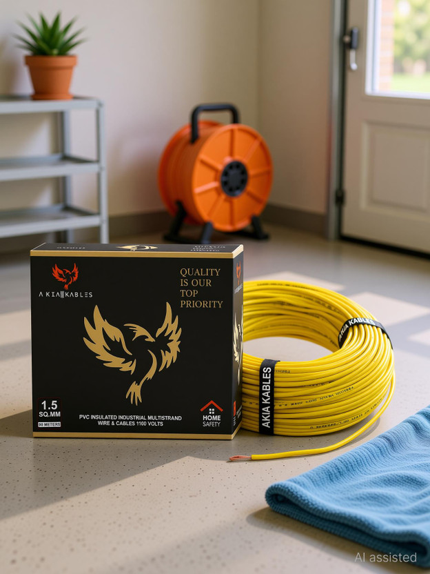 AKIA KABLES PVC Insulated CCA Copper Wire, Single Core Multi-Strand Industrial Wiring Cable 1.5 sq/mm Yellow 90 m Wire(Yellow)