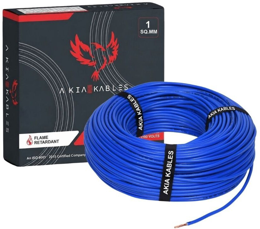AKIA KABLES 1 sqmm PVC Insulated CCA Copper Wire, Single Core Industrial Wiring Cable 1 sq/mm Blue 90 m Wire(BLUE)
