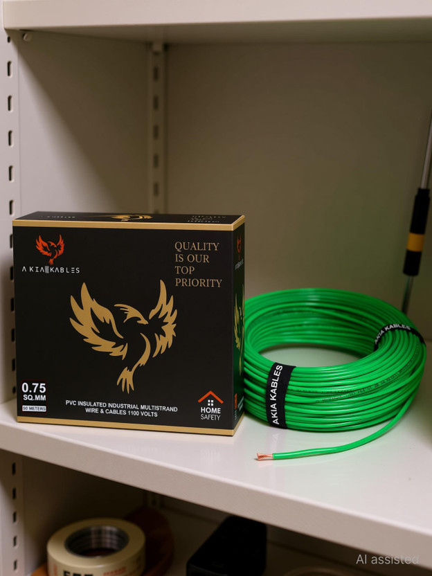 AKIA KABLES AKIA KABLES COPPER 0.75 sqmm| 90 MTR |FR PVC |Multi Strand | Electrical Wire 0.75 sq/mm Green 90 m Wire(GREEN)