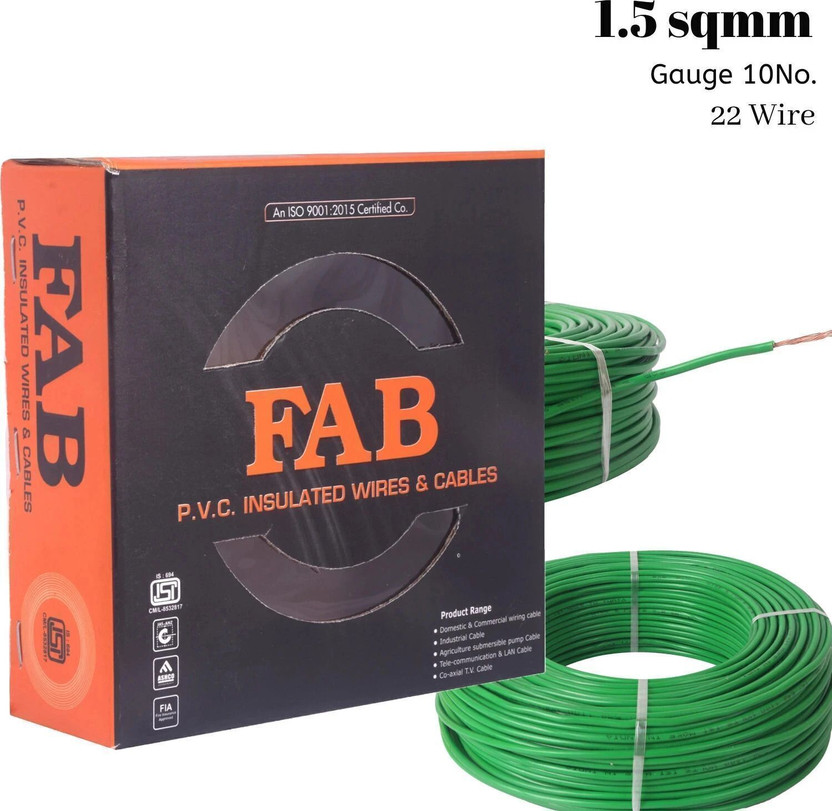 kripa FAB 1.5 sqmm |Copper Multi Strand|90M |House Fitting| FR PVC |Wire Cables 1.5 sq/mm Green 300 ft. Wire(Green)