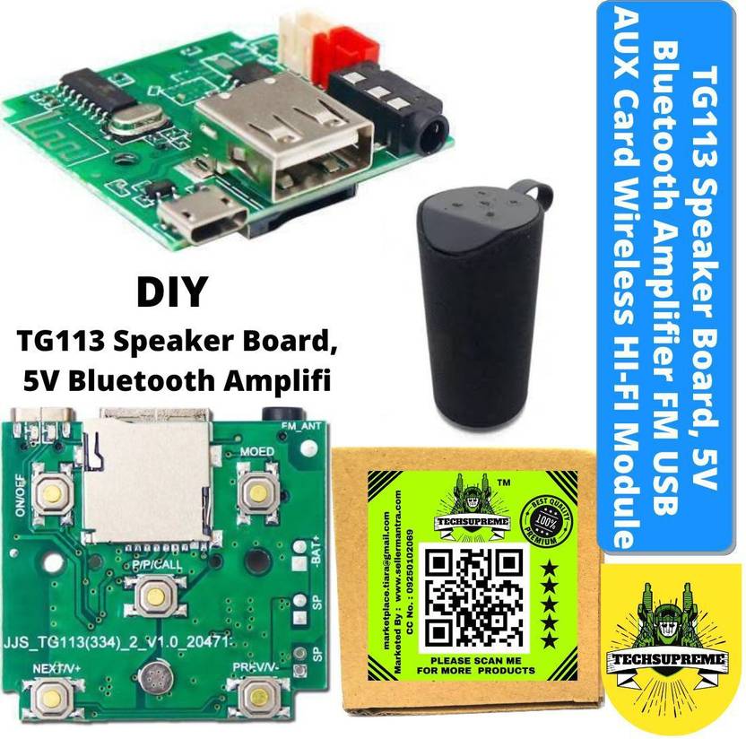 TechSupreme TG113 Speaker Board, 5V Bluetooth Amplifier FM USB AUX Card