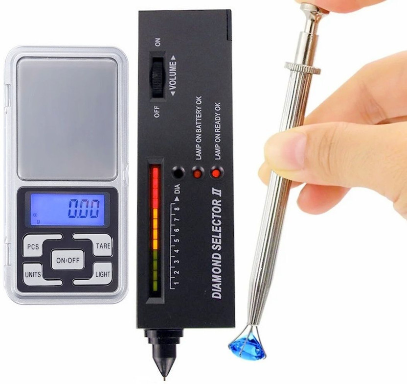 Divinext Diamond Selector II Diamond Tester 2 Gemstone Selector II with LED Indicator Portable Digital Ultrasonic Thickness Measurement Gauge Ultrasonic Sound Velocity Measurement Metal Width Measuring Device Sound Velocity Meter UTM-9/GM-100 Ultrasonic Thickness Gauge Metal Steel Testing Meter Tran