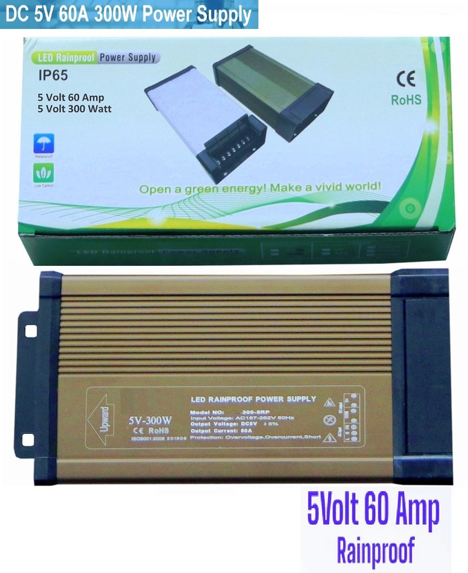 BALRAMA 5V 60A 300Watt Rainproof LED Power Supply AC DC Converter 5 Volt SMPS Adaptor Worldwide Adaptor(Gold)