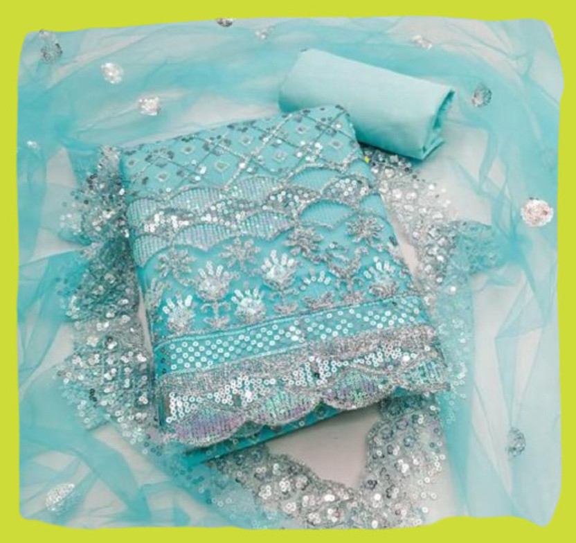 FUSIONVALLEY Net/Lace Embroidered Salwar Suit Material