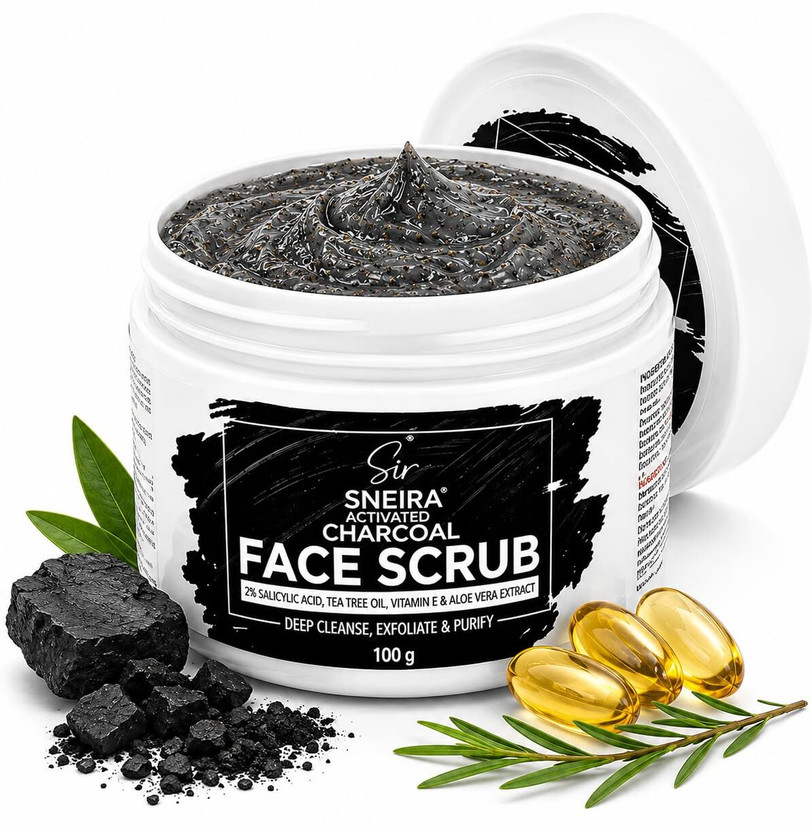 SNEIRA Activated Charcoal Face Scrub Tan Brightening, Dead Skin, Blackhead Removal(100 g)