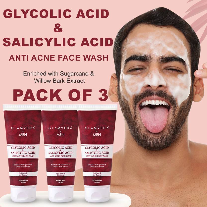 GLAMVEDA Glycolic Acid & Salicylic Acid Anti Acne Pack Of 3 Men Oily