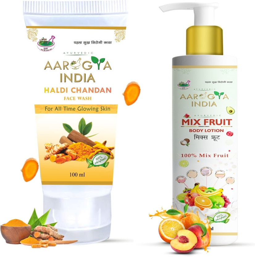 Aarogya India Mix Fruit Body Lotion | Haldi Chandan Facewash| Turmeric Face wash(300 ml)