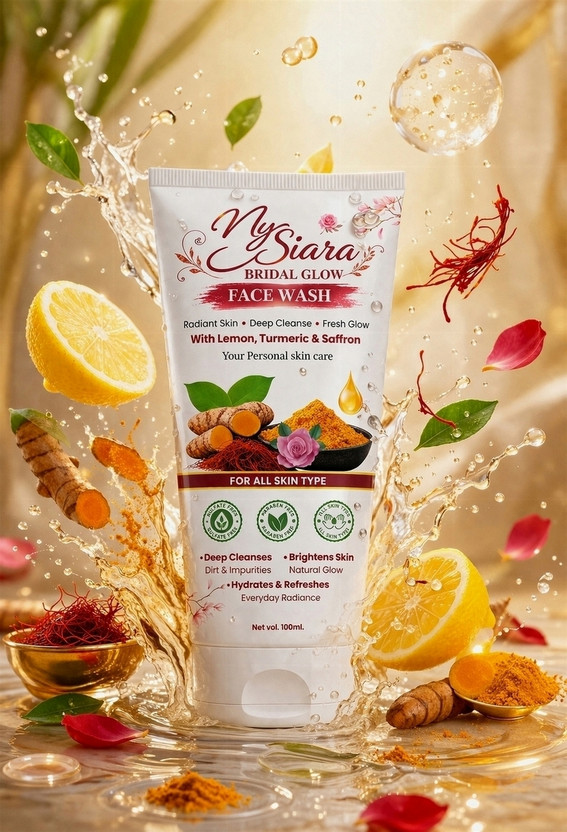 MYSIARA Natural  Bright Skin Gentle Care Aloe Vera Juice Tulsi Turmeric Manjistha Licorice Green Tea Lemon Orange Peel Saffron For All Skin Type 100 ml Paraben Free Sulfate Free Face Wash(100 ml)