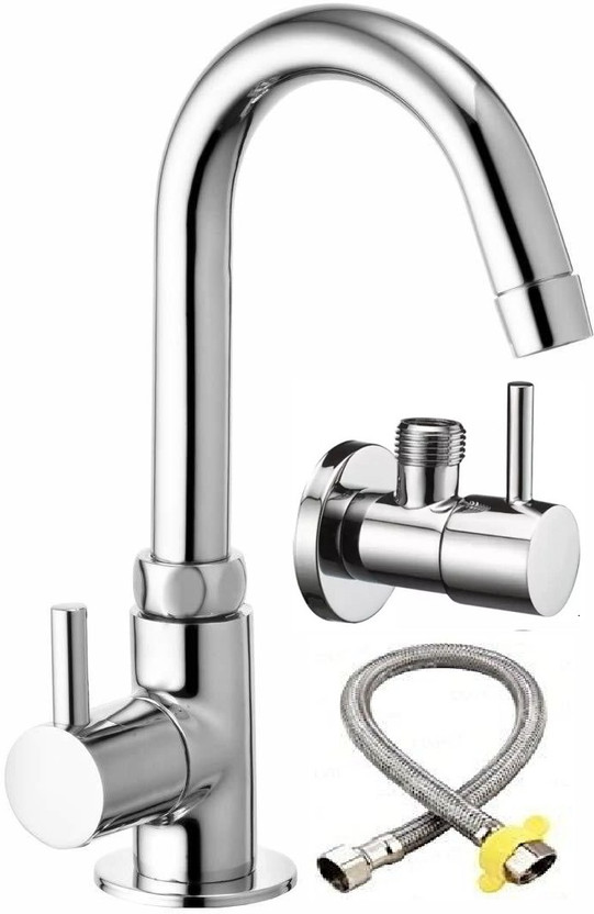 fastgear by Fastgear Angle Wall & Connection pipe with Swan Neck Chrome Finish for Sink/washbasin Trendy Design water Saving Aerator Suitable for Washbasin,Sink,Bathroom &Kitchen Bib Tap Faucet(Deck Mount Installation Type)