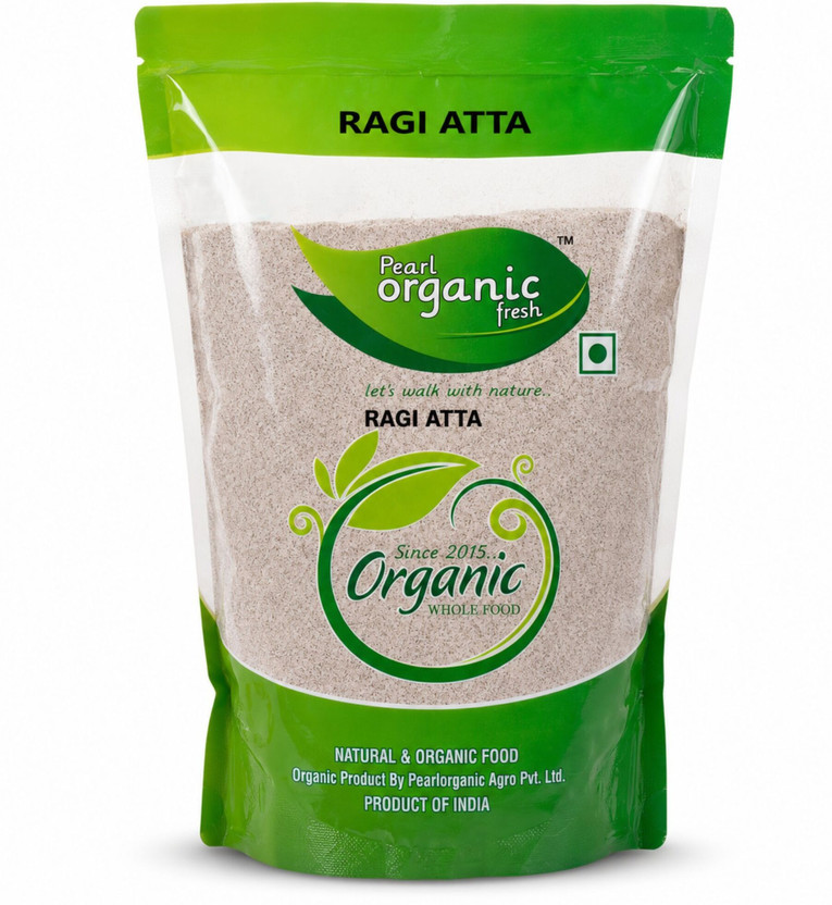 Pearl Organic Fresh Ragi Atta Natural Gluten-Free High Fibre, Protein, Calcium & Iron Stone-Ground(1 kg)