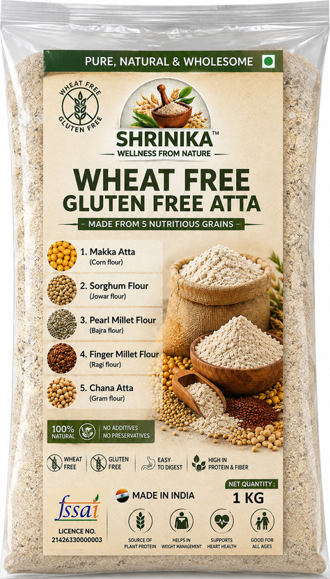 Shrinika Premium Wheat Free Gluten Free Atta | Multigrain Healthy Flour | High Fiber |(1 kg)