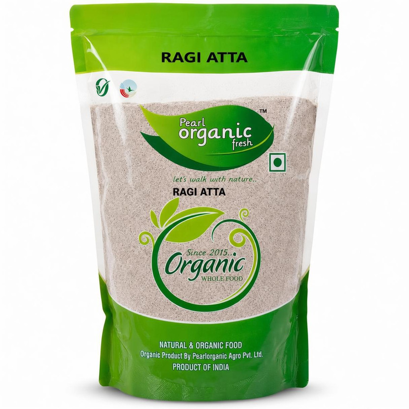 Pearl Organic Fresh Ragi Atta Natural Gluten-Free High Fibre, Protein, Calcium & Iron Stone-Ground(1 kg)