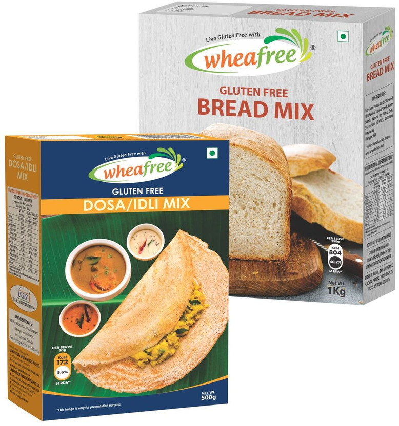 wheafree wheafree Gluten Free Bread Mix (1Kg) + Gluten Free Dosa/Idli Mix (500gm) Combo Pack Combo(Bread Mix: 1KG, Dosa/Idli Mix: 500gm) - Flipkart Deal