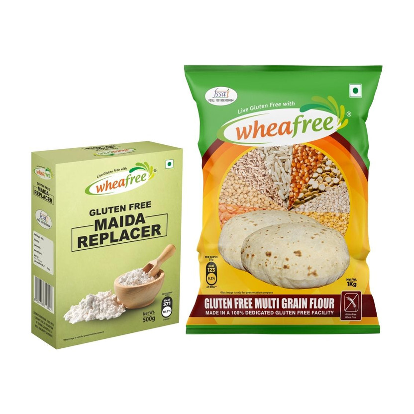 wheafree Gluten Free Maida Replacer (500g) and Gluten Free Flour (1Kg) Combo Pack Combo(Maida Replacer 500g, GF Flour 1Kg)