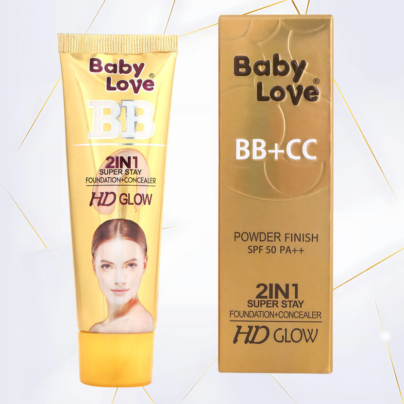 Baby Love BB+CC Cream + Foundation | SPF50 PA++ | Super Stay, Powder Finish, HD Glow Look Foundation(Beige, 50 g)