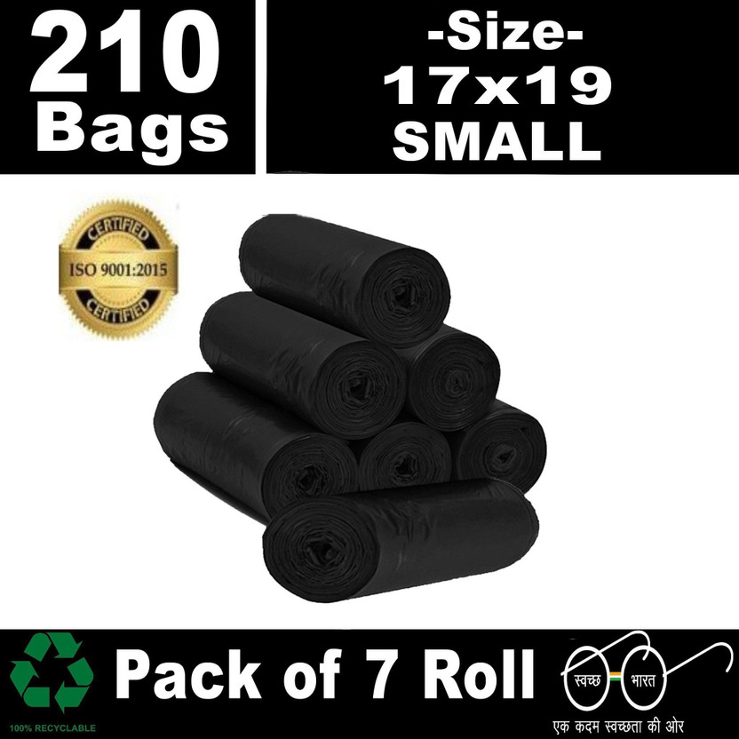 SAISWAR Black Dustbin Covers 100% Biodegradable 7 L -17x19 inch(Pack of 7,210 Pcs,Small) Small 7 L Garbage Bag  Pack Of 210(210Bag )