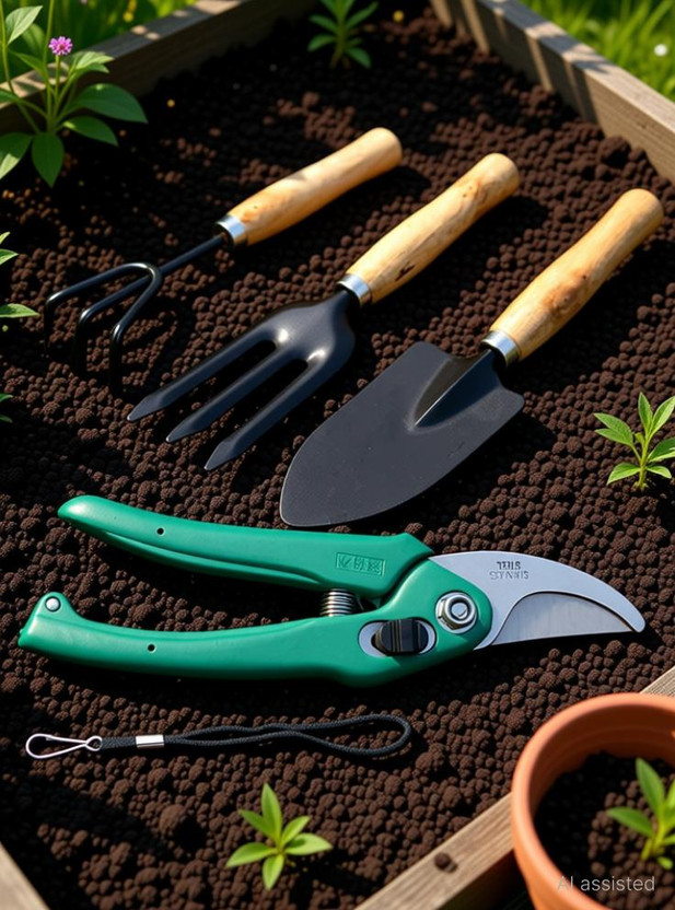 TWENOZ Gardening Tools Flover Cutter & Garden Tool Wooden Handle Garden Tool Kit(4 Tools)