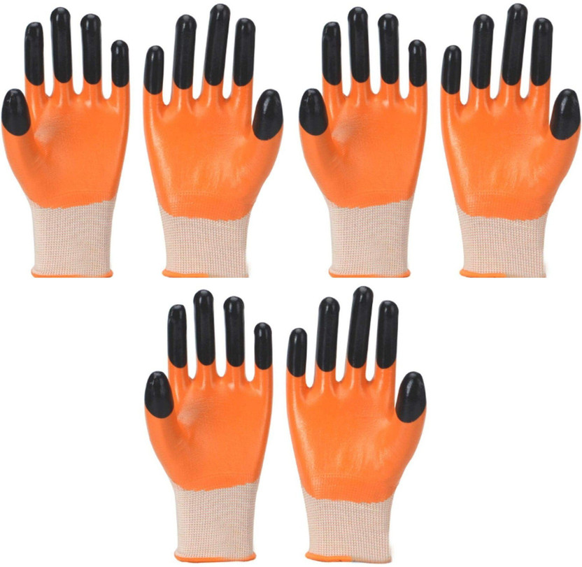 Masox Store Heavy Duty Nitrile Coated Work For Industrial Gardening Agricultural O_6 Wet and Dry Disposable Glove Set(Free Size Pack of 6)