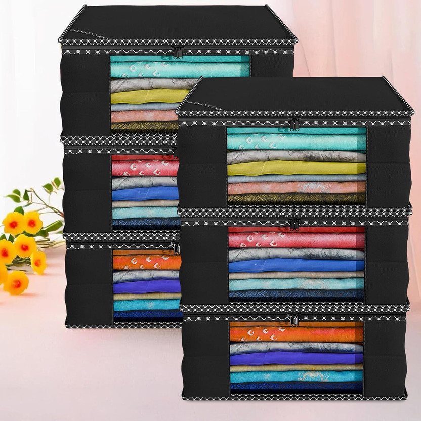 Ankit International Cloth cover storage box saree cover Saree Cover set of 6 Pcs AI_007_PK06(Black)