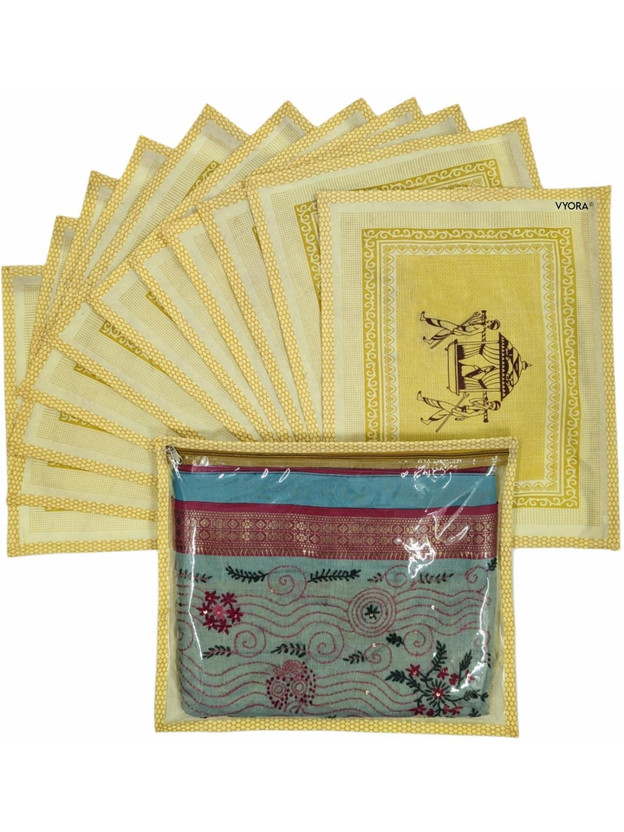 VYORA Saree cover Single Saree covers 12 set Dulhan Doli Printed Clothes storage bag Cloth organizer Packing s for clothes Wardrobe organizer Saree cover storage bags Saree bags Pack of 12 Storage organiser for clothes(Ivory-Doli)