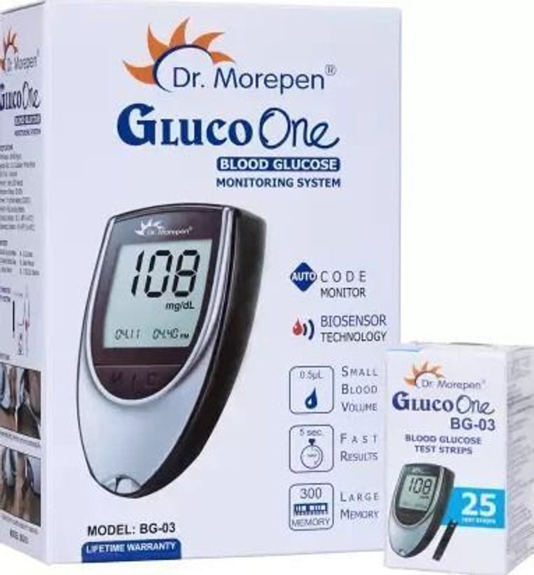 Dr. Morepen BG-03 Gluco One Glucometer Combo, 25 Strips Glucometer(Multicolor)